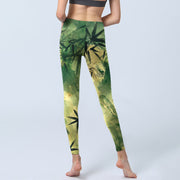 Buddha Stones Ink Blooming Bamboo Pattern Print Gym Leggings Women's Yoga Pants