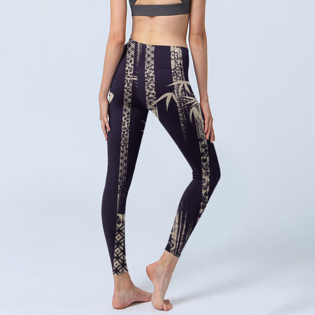 Buddha Stones Bamboo Water Wave Pattern Print Gym Leggings Women's Yoga Pants