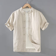 Buddha Stones Vintage Plain Tang Suit Chinese Frog-Button Cotton Linen Men's Shirt Jacket With Pockets