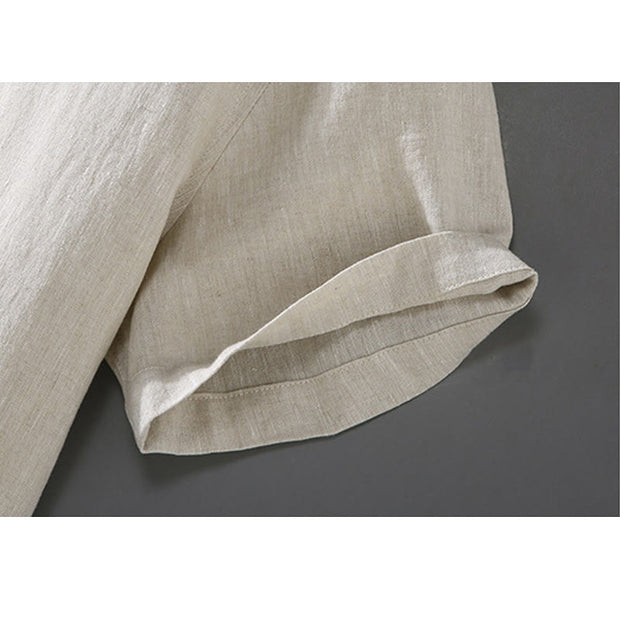 Buddha Stones Vintage Plain Tang Suit Chinese Frog-Button Cotton Linen Men's Shirt Jacket With Pockets