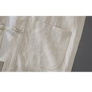 Buddha Stones Vintage Plain Tang Suit Chinese Frog-Button Cotton Linen Men's Shirt Jacket With Pockets