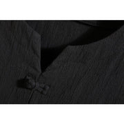 Buddha Stones 2Pcs Embroidery Design Notched Collar T-Shirt Drawstring 7-8 Length Harem Pants With Pockets Men's Cotton Meditation Cloth Set