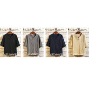 Buddha Stones 2Pcs Embroidery Design Notched Collar T-Shirt Drawstring 7-8 Length Harem Pants With Pockets Men's Cotton Meditation Cloth Set