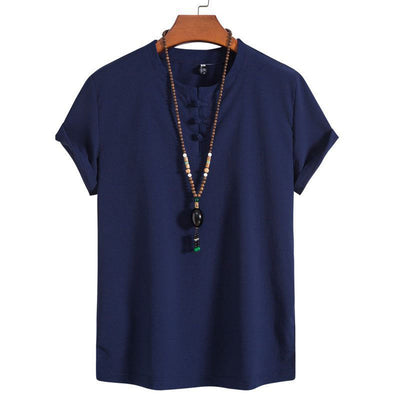 Buddha Stones Vintage Casual Plain Chinese Frog-Button Simple Design Men's Cotton Linen Shirt