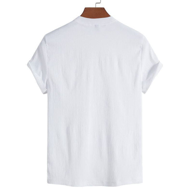 Buddha Stones Vintage Casual Plain Chinese Frog-Button Simple Design Men's Cotton Linen Shirt