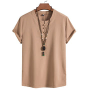 Buddha Stones Vintage Casual Plain Chinese Frog-Button Simple Design Men's Cotton Linen Shirt
