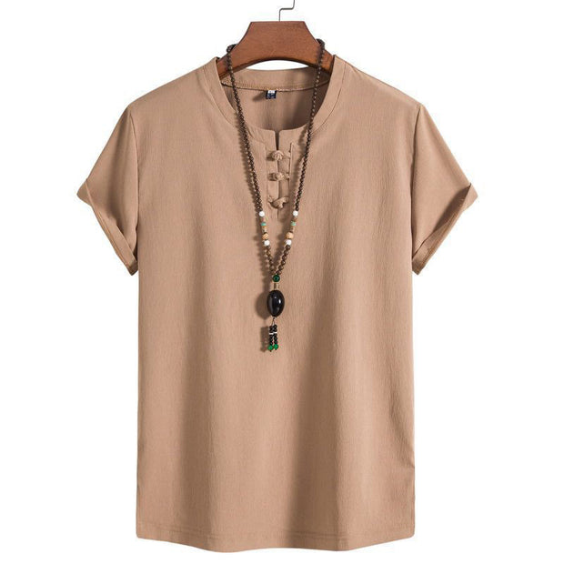 Buddha Stones Vintage Casual Plain Chinese Frog-Button Simple Design Men's Cotton Linen Shirt
