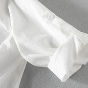 Buddha Stones Vintage Casual Plain Single Breasted Three Quarter Sleeve Men's Cotton Linen Shirt With Pocket