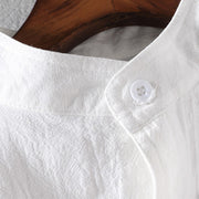 Buddha Stones Vintage Casual Plain Single Breasted Three Quarter Sleeve Men's Cotton Linen Shirt With Pocket