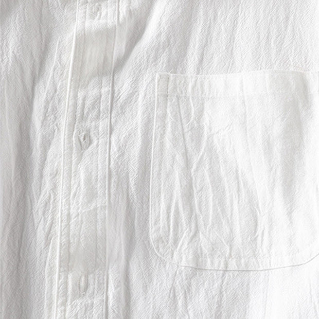 Buddha Stones Vintage Casual Plain Single Breasted Three Quarter Sleeve Men's Cotton Linen Shirt With Pocket