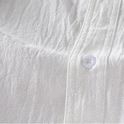 Buddha Stones Vintage Casual Plain Single Breasted Three Quarter Sleeve Men's Cotton Linen Shirt With Pocket