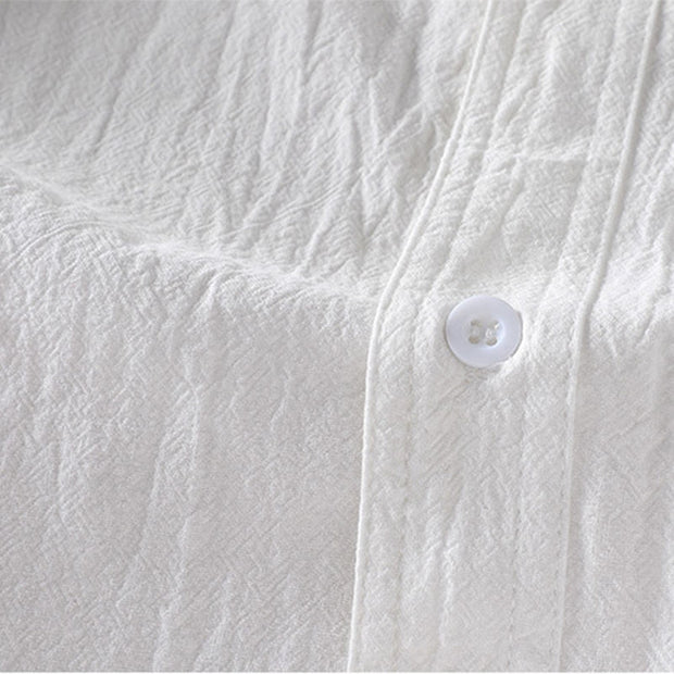 Buddha Stones Vintage Casual Plain Single Breasted Three Quarter Sleeve Men's Cotton Linen Shirt With Pocket