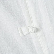 Buddha Stones Daily Casual Plain Chinese Frog-Button Men's Short Sleeve Cotton Linen Shirt