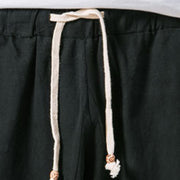 Buddha Stones Summer Casual Simple Plain Design 7-8 Length Men's Cotton Linen Drawstring Pants With Pockets