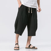 Buddha Stones Summer Casual Simple Plain Design 7-8 Length Men's Cotton Linen Drawstring Pants With Pockets