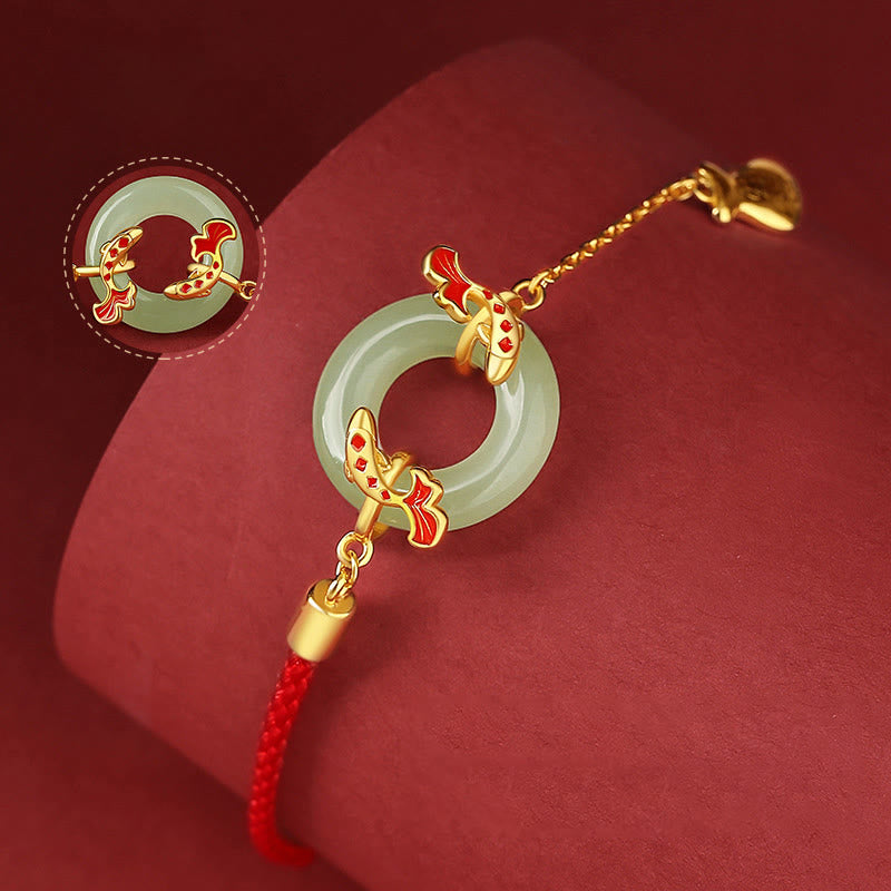 wing bling ★14k mare Lucky Fish Wish Bracelet /大人気 Buddha Stones 999 Sterling Silver Hetian White Jade Double
