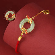 Buddha Stones 999 Sterling Silver Hetian White Jade Double Koi Fish Peace Buckle Lucky Charm Wealth Bracelet