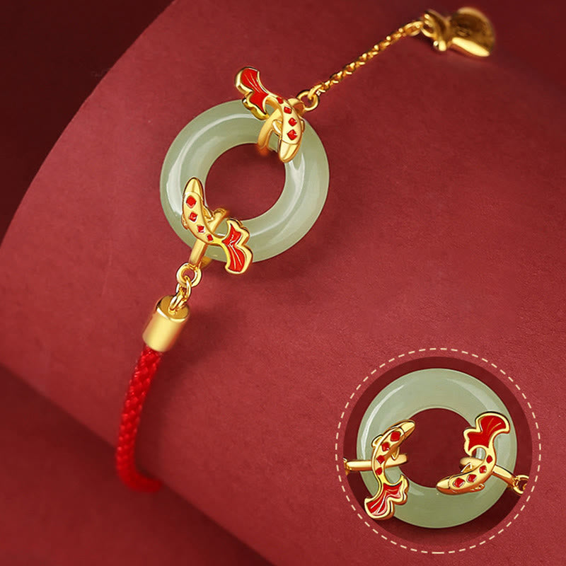 Buddha Stones 999 Sterling Silver Hetian White Jade Double Koi