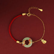 Buddha Stones 999 Sterling Silver Hetian White Jade Double Koi Fish Peace Buckle Lucky Charm Wealth Bracelet