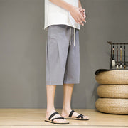 Buddha Stones Casual Summer Drawstring Solid Color Cropped Cotton Linen Men's Harem Pants With Pockets