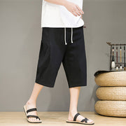 Buddha Stones Casual Summer Drawstring Solid Color Cropped Cotton Linen Men's Harem Pants With Pockets