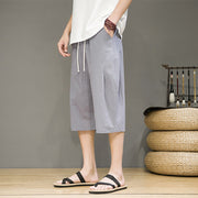 Buddha Stones Casual Summer Drawstring Solid Color Cropped Cotton Linen Men's Harem Pants With Pockets