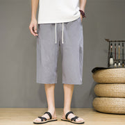 Buddha Stones Casual Summer Drawstring Solid Color Cropped Cotton Linen Men's Harem Pants With Pockets