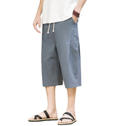 Buddha Stones Casual Summer Drawstring Solid Color Cropped Cotton Linen Men's Harem Pants With Pockets