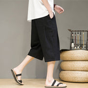 Buddha Stones Casual Summer Drawstring Solid Color Cropped Cotton Linen Men's Harem Pants With Pockets