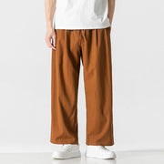 Buddha Stones Summer Casual Plain Straight Leg Design Men's Cotton Linen Drawstring Pants With Pockets