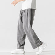 Buddha Stones Summer Casual Plain Straight Leg Design Men's Cotton Linen Drawstring Pants With Pockets