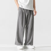 Buddha Stones Summer Casual Plain Straight Leg Design Men's Cotton Linen Drawstring Pants With Pockets