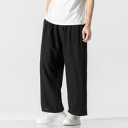 Buddha Stones Summer Casual Plain Straight Leg Design Men's Cotton Linen Drawstring Pants With Pockets