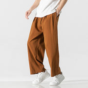 Buddha Stones Summer Casual Plain Straight Leg Design Men's Cotton Linen Drawstring Pants With Pockets