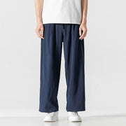 Buddha Stones Summer Casual Plain Straight Leg Design Men's Cotton Linen Drawstring Pants With Pockets