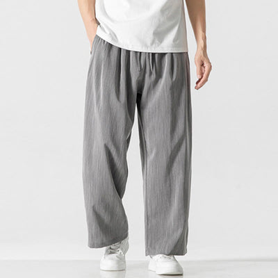 Buddha Stones Summer Casual Plain Straight Leg Design Men's Cotton Linen Drawstring Pants With Pockets
