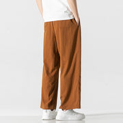 Buddha Stones Summer Casual Plain Straight Leg Design Men's Cotton Linen Drawstring Pants With Pockets