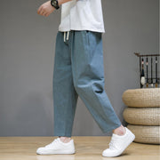 Buddha Stones Casual Pure Color Tapered Design Men's Cotton Linen Drawstring Pants With Pockets