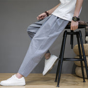 Buddha Stones Casual Pure Color Tapered Design Men's Cotton Linen Drawstring Pants With Pockets