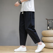 Buddha Stones Casual Pure Color Tapered Design Men's Cotton Linen Drawstring Pants With Pockets