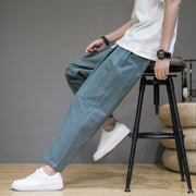 Buddha Stones Casual Pure Color Tapered Design Men's Cotton Linen Drawstring Pants With Pockets