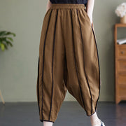 Buddha Stones Casual 7-8 Length Women's Cotton Linen Stripe Harem Pants With Pockets