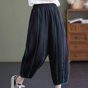 Buddha Stones Casual 7-8 Length Women's Cotton Linen Stripe Harem Pants With Pockets