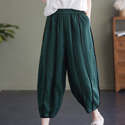 Buddha Stones Casual 7-8 Length Women's Cotton Linen Stripe Harem Pants With Pockets
