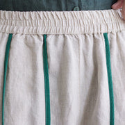 Buddha Stones Casual 7-8 Length Women's Cotton Linen Stripe Harem Pants With Pockets