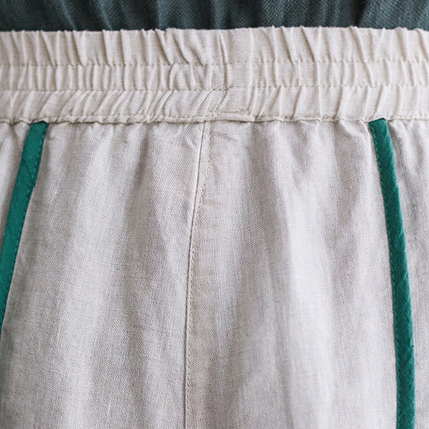Buddha Stones Casual 7-8 Length Women's Cotton Linen Stripe Harem Pants With Pockets