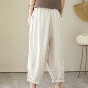 Buddha Stones Casual 7-8 Length Solid Color Elastic Waist Women's Cotton Harem Pants With Pockets
