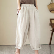 Buddha Stones Casual 7-8 Length Solid Color Elastic Waist Women's Cotton Harem Pants With Pockets
