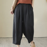 Buddha Stones Casual 7-8 Length Solid Color Elastic Waist Women's Cotton Harem Pants With Pockets