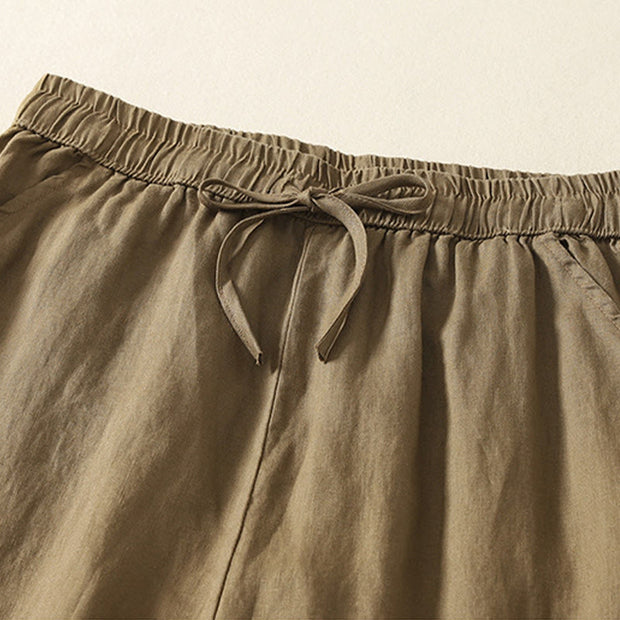 Buddha Stones Summer Plain Casual Frog-Button Women's Cotton Linen Harem Pants With Pockets